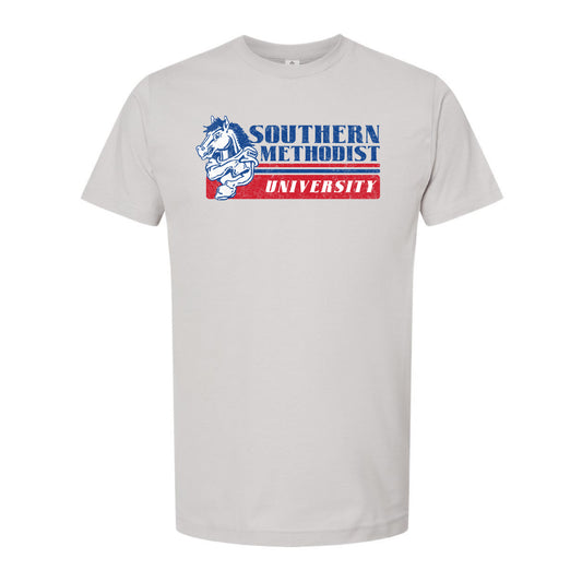 The Vintage Southern Methodist Mustangs | Light Silver Tee