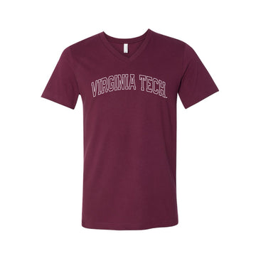 The Virginia Tech Outline Arch | Maroon V-Neck Tee