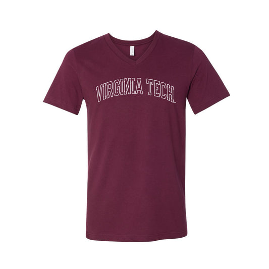 The Virginia Tech Outline Arch | Maroon V-Neck Tee