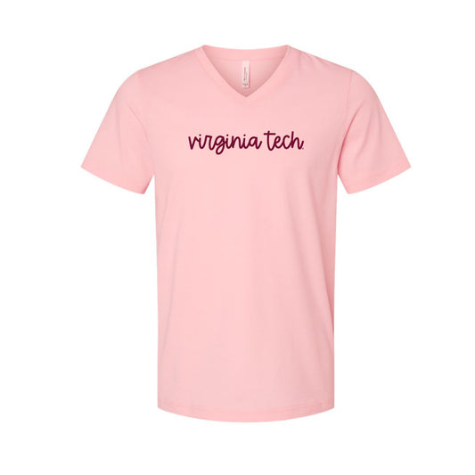 The Virginia Tech Script  | Pink V-Neck Tee
