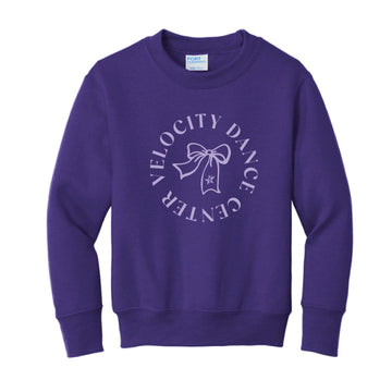 The Velocity Circle Bow | Youth Purple Crewneck Sweatshirt