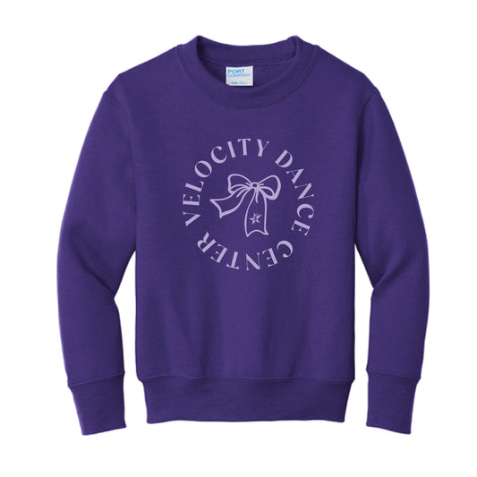 The Velocity Circle Bow | Youth Purple Crewneck Sweatshirt