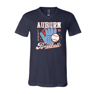 The Vintage Auburn Baseball Glove | Adult Navy V-Neck Tee