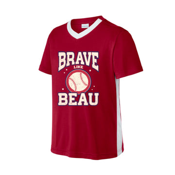 The Vintage Brave Like Beau | Youth Deep Red/ White V-Neck Tee