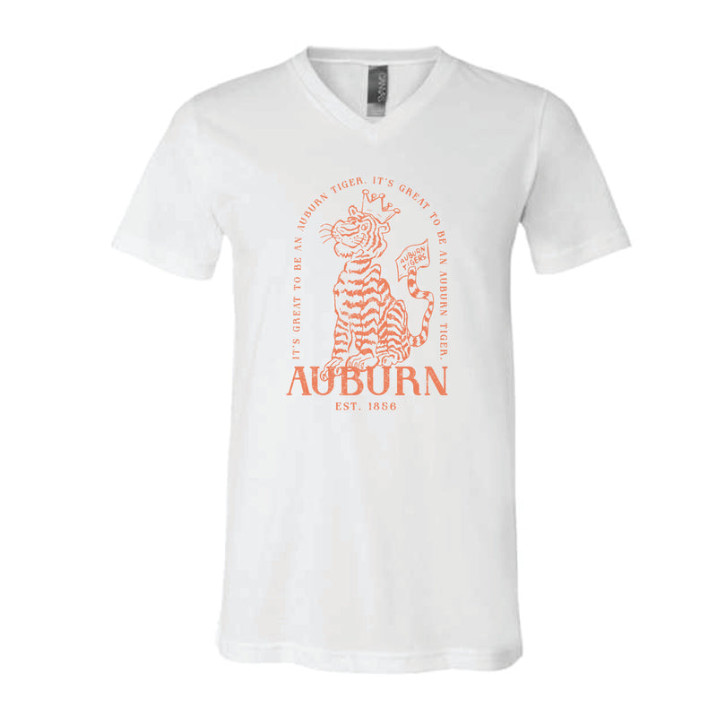 The Auburn Vintage Tiger | White V-Neck Tee