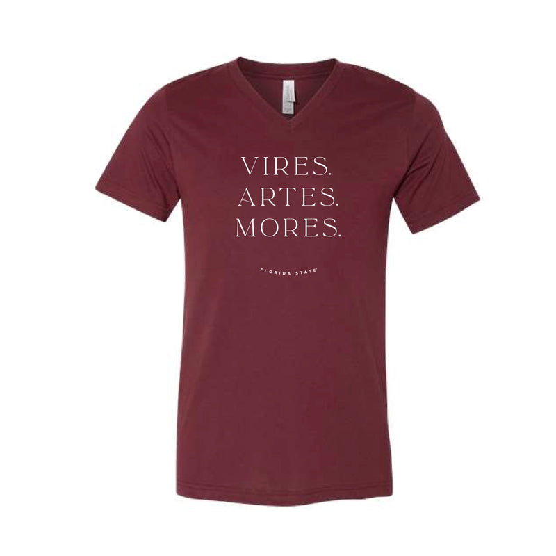 The Vires. Artes. Mores. | Heather Cardinal V-Neck Tee