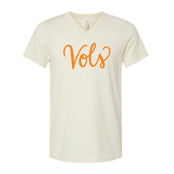 The Vols Script | Natural V-Neck Tee