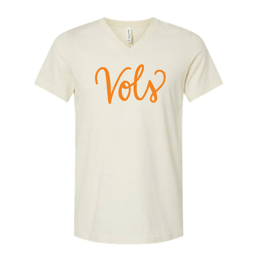 The Vols Script | Natural V-Neck Tee