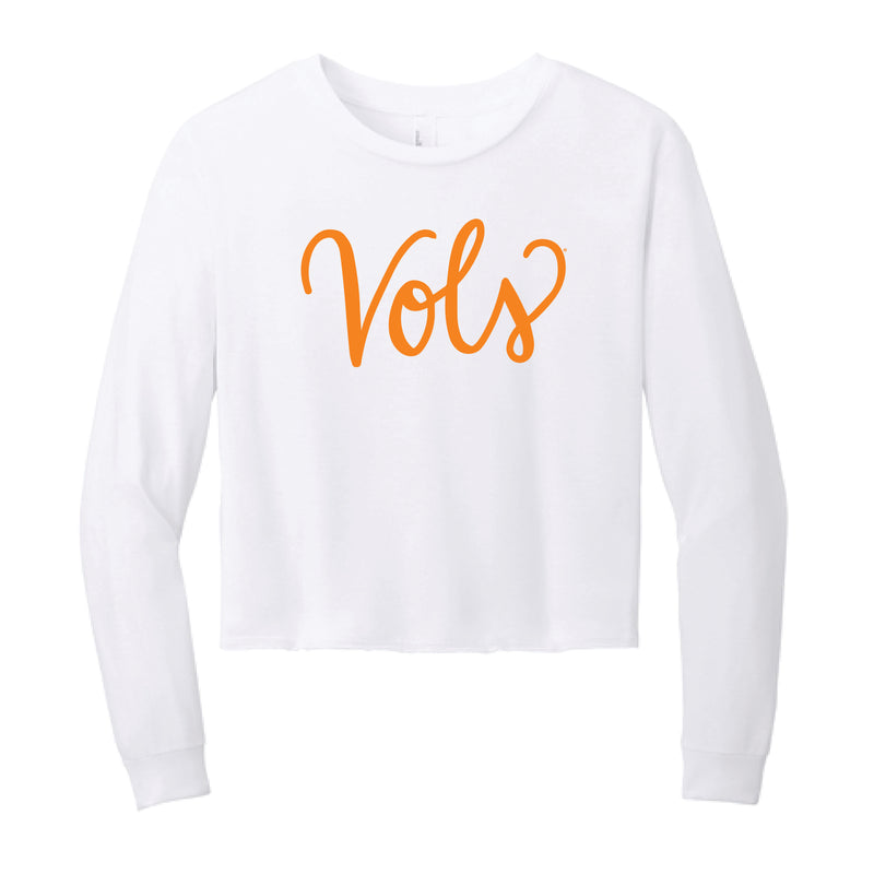 The Vols Script | White Long Sleeve Crop Top