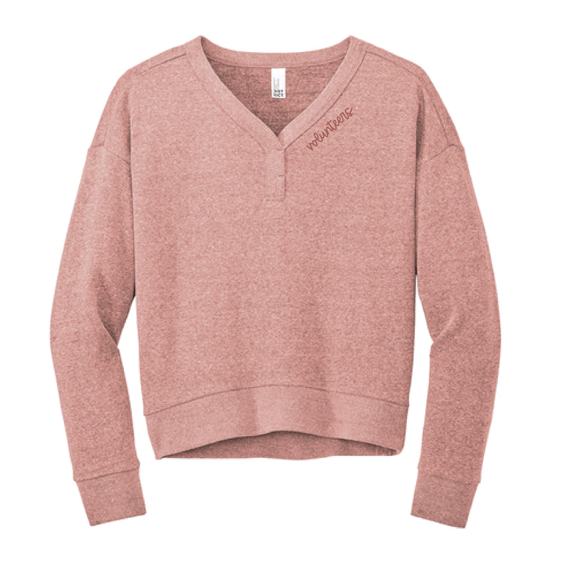 The Volunteers Cursive | Blush Frost Fleece V-Neck Sweatshirt