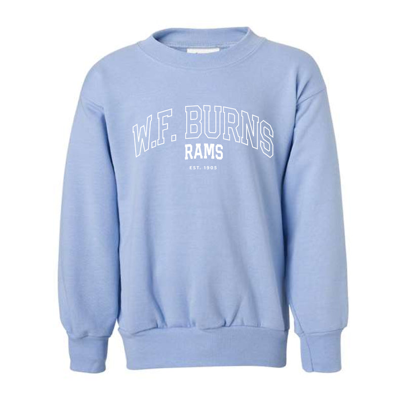 The W. F. Burns Outline Arch | Light Blue Youth Crewneck Sweatshirt