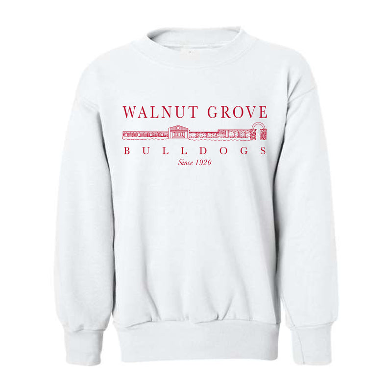 The Walnut Grove Building | White Youth Crewneck Sweatshirt