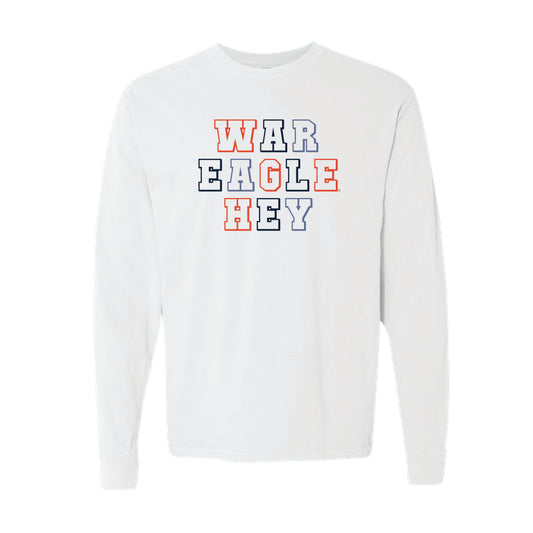 The War Eagle Hey Block | Adult White Long Sleeve Tee