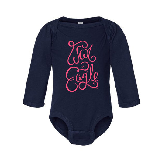 The War Eagle Script | Baby Navy Long Sleeve Onesie