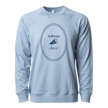 The Watauga Cheer Oval Megaphone | Misty Blue Crewneck Sweatshirt