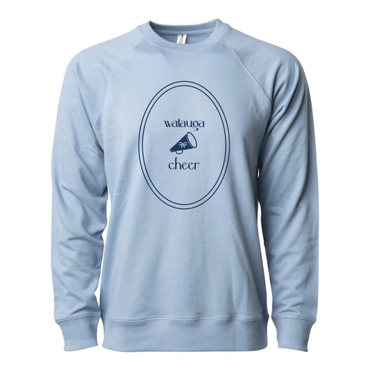 The Watauga Cheer Oval Megaphone | Misty Blue Crewneck Sweatshirt