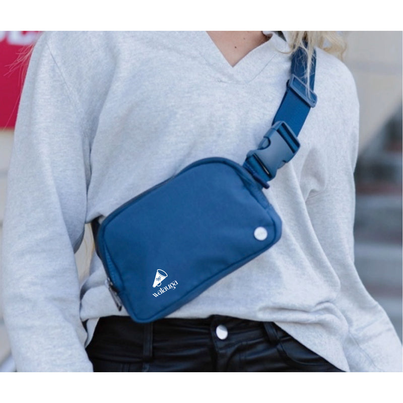 The Watauga Cheer Oval Megaphone | Embroidered Navy Crossbody Belt Bag