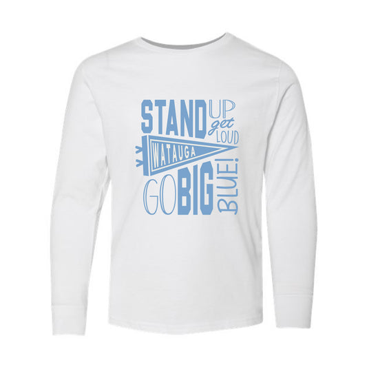 The Watauga Go Big Blue | White Long Sleeve Youth Tee