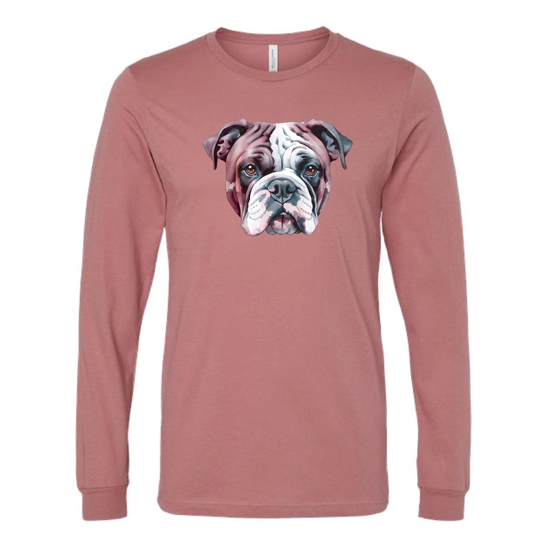 The Watercolor Bulldog Maroon & White | Mauve Long Sleeve