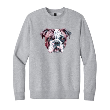 The Watercolor Bulldog Maroon & White | Light Heather Grey Sweatshirt