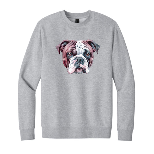 The Watercolor Bulldog Maroon & White | Light Heather Grey Sweatshirt