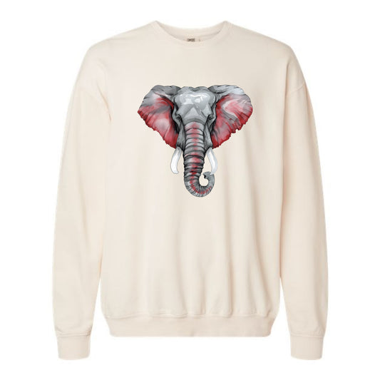 The Watercolor Elephant Crimson and Grey | Adult Ivory Crewneck Sweatshirt
