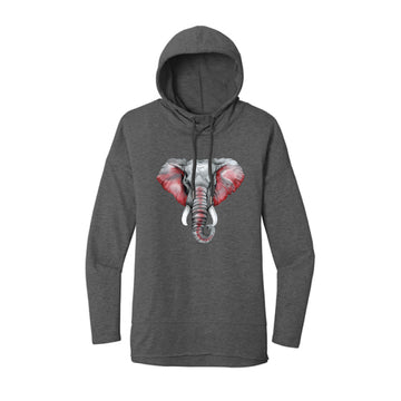 The Watercolor Elephant Crimson and Grey | Adult Washed Coal Women's Hoodie