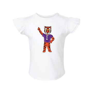 The Watercolor Full Body Clemson Tiger | Toddler White Flutter Sleeve Tee