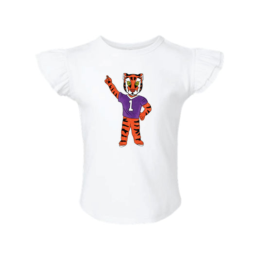 The Watercolor Full Body Clemson Tiger | Toddler White Flutter Sleeve Tee