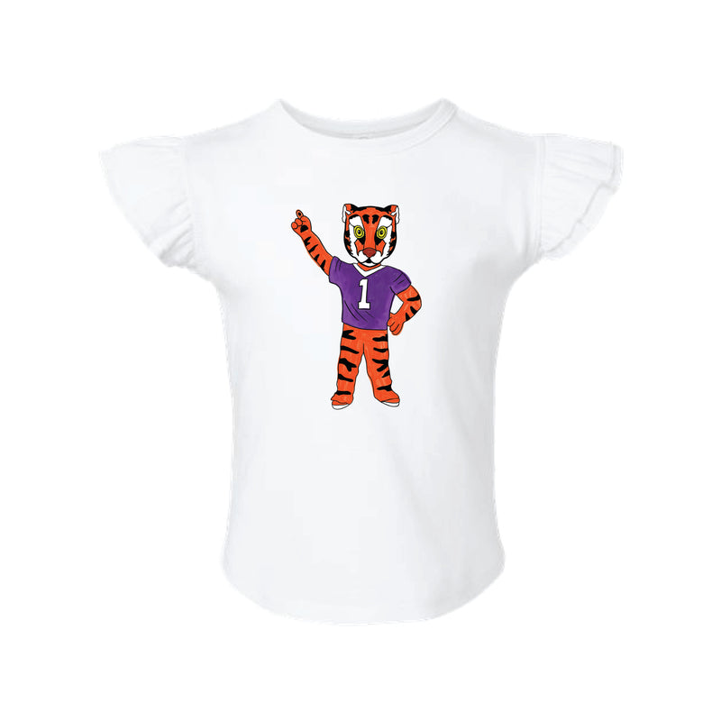 The Watercolor Full Body Clemson Tiger | Toddler White Flutter Sleeve Tee