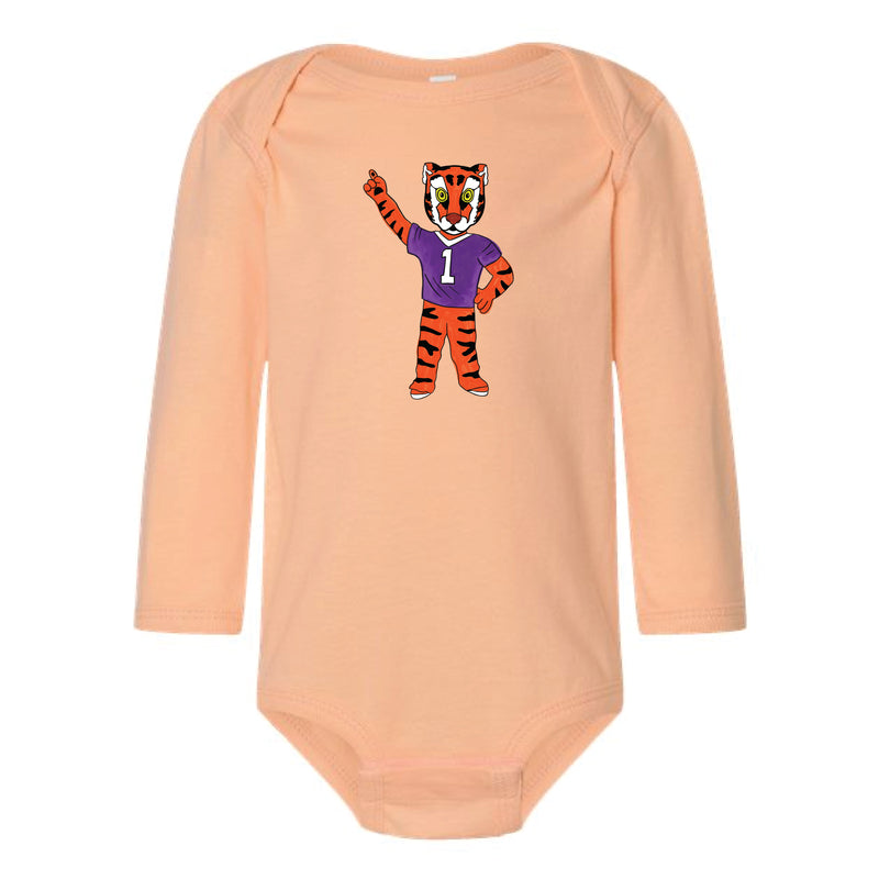 The Watercolor Full Body Clemson Tiger | Baby Peachy Long Sleeve Onesie