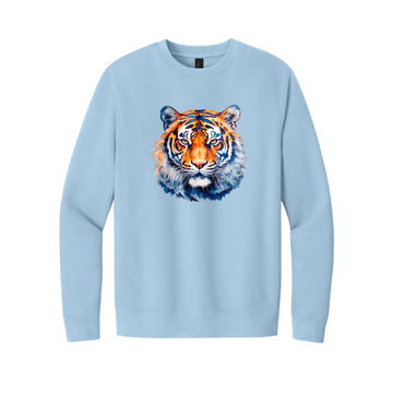 The Watercolor Tiger Orange and Blue | Ice Blue Crewneck Sweatshirt