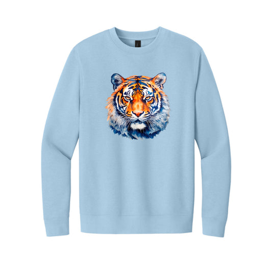 The Watercolor Tiger Orange and Blue | Ice Blue Crewneck Sweatshirt