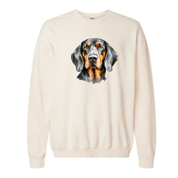 The Watercolor Hound Dog Orange and Grey | Adult Ivory Crewneck Sweatshirt
