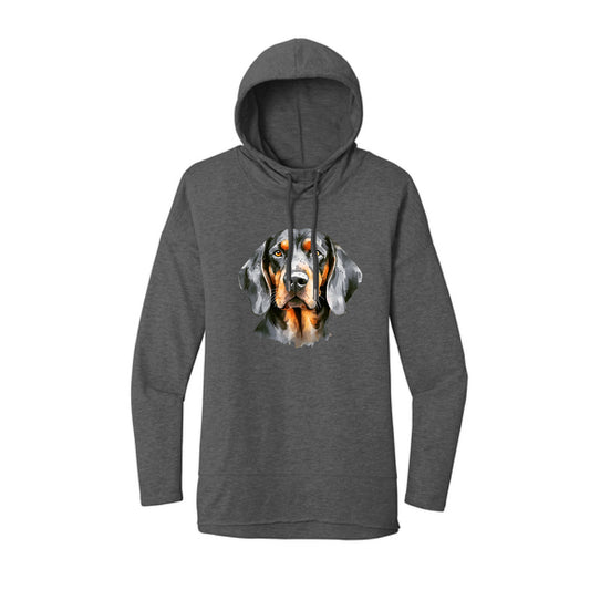 The Watercolor Hound Dog Orange and Grey | Adult Washed Coal Women's Hoodie