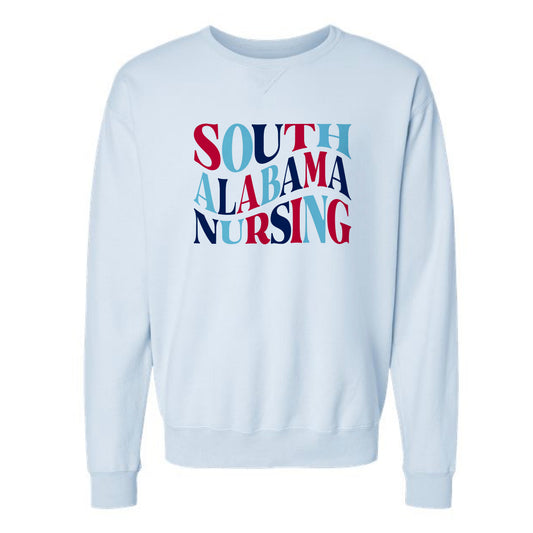 The Wavy South Alabama Nursing | Soothing Blue Crewneck Sweatshirt