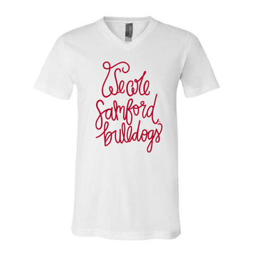 The We Are Samford Bulldogs Script | White V-Neck Tee