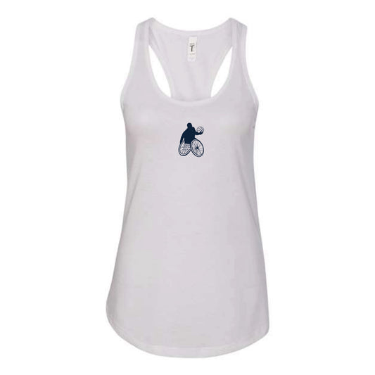 The Wheelchair BBall Silhouette | Adult White Racerback Tank