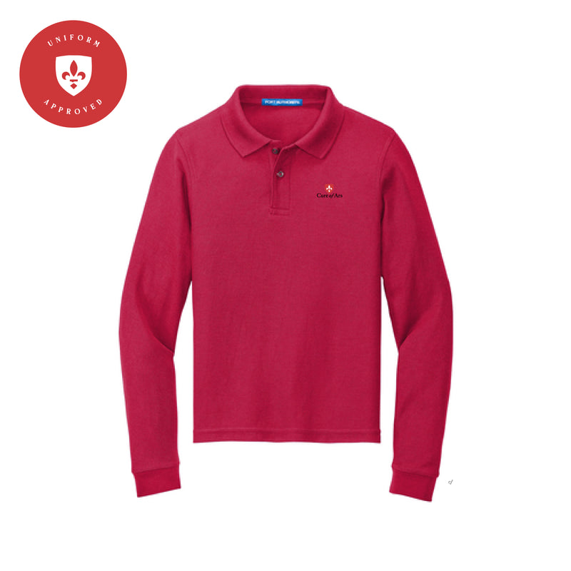 The Curé of Ars Logo | Embroidered Red Youth Long Sleeve Polo