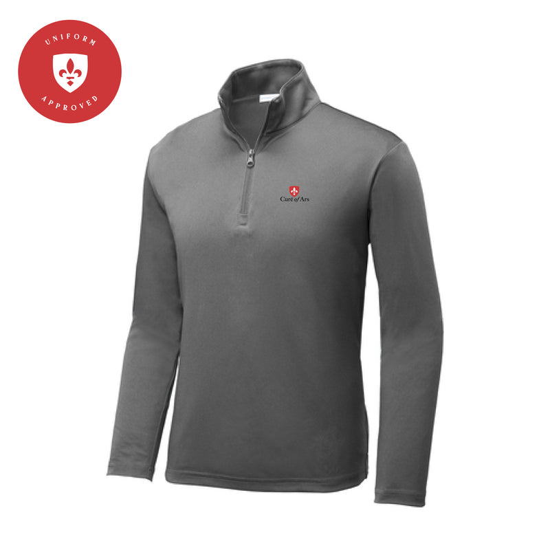 The Curé of Ars Logo | Embroidered Grey Concrete Youth Performance 1/4 Zip Pullover
