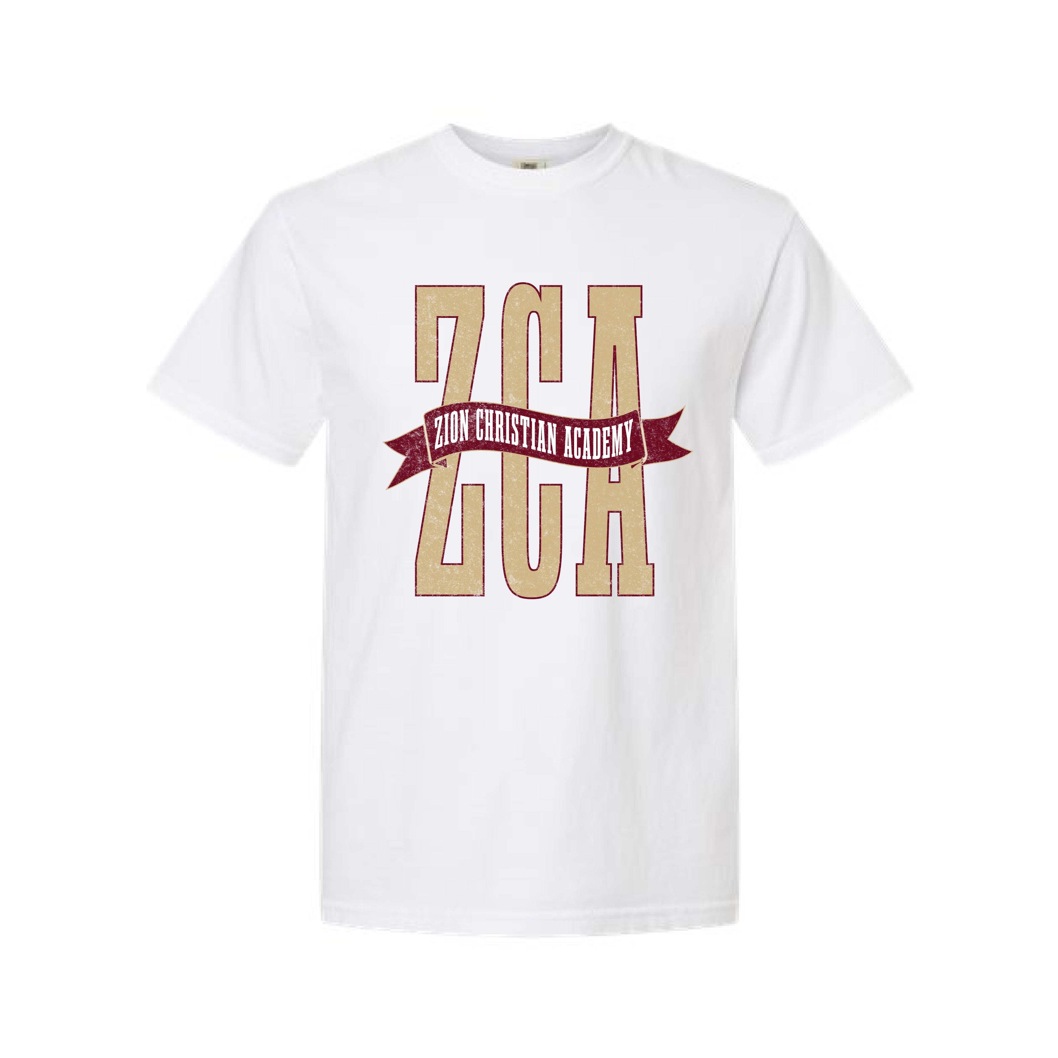 The ZCA Banner | Adult White Tee – Scarlet & Gold