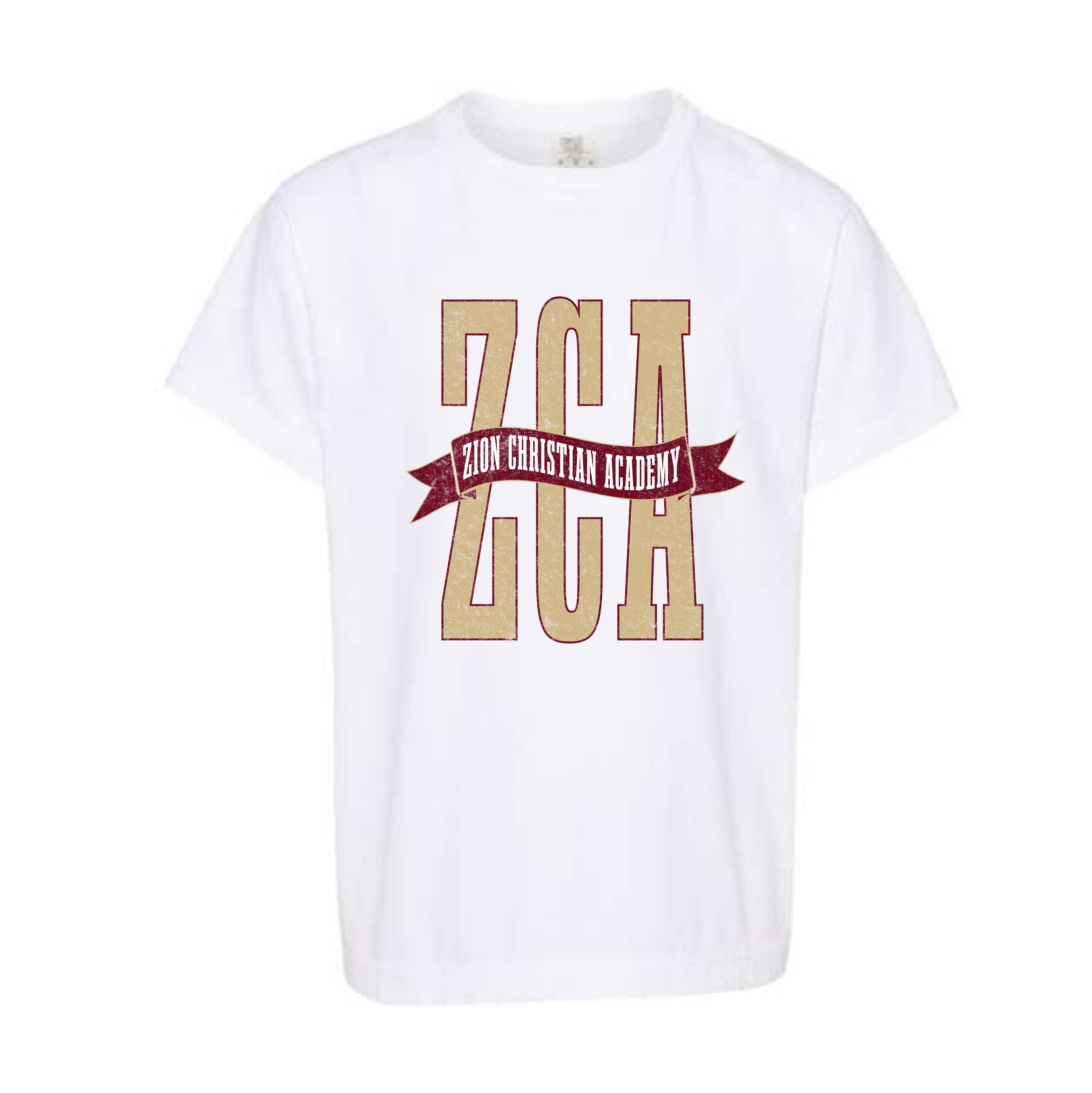 The ZCA Banner | Youth White Tee – Scarlet & Gold