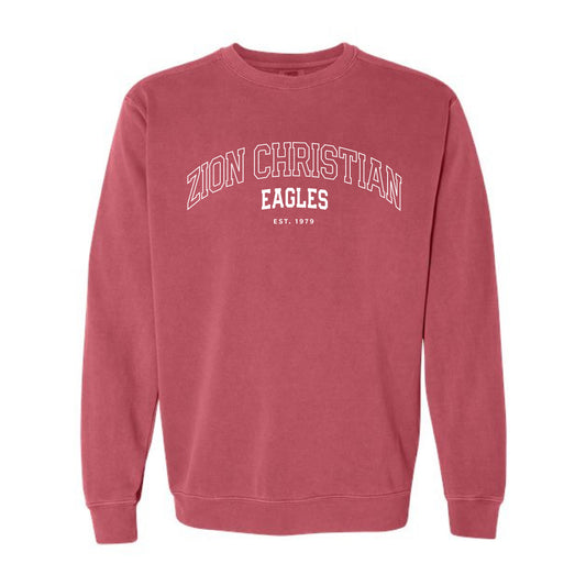 The Zion Christian Outline Arch | Adult Crimson Crewneck Sweatshirt
