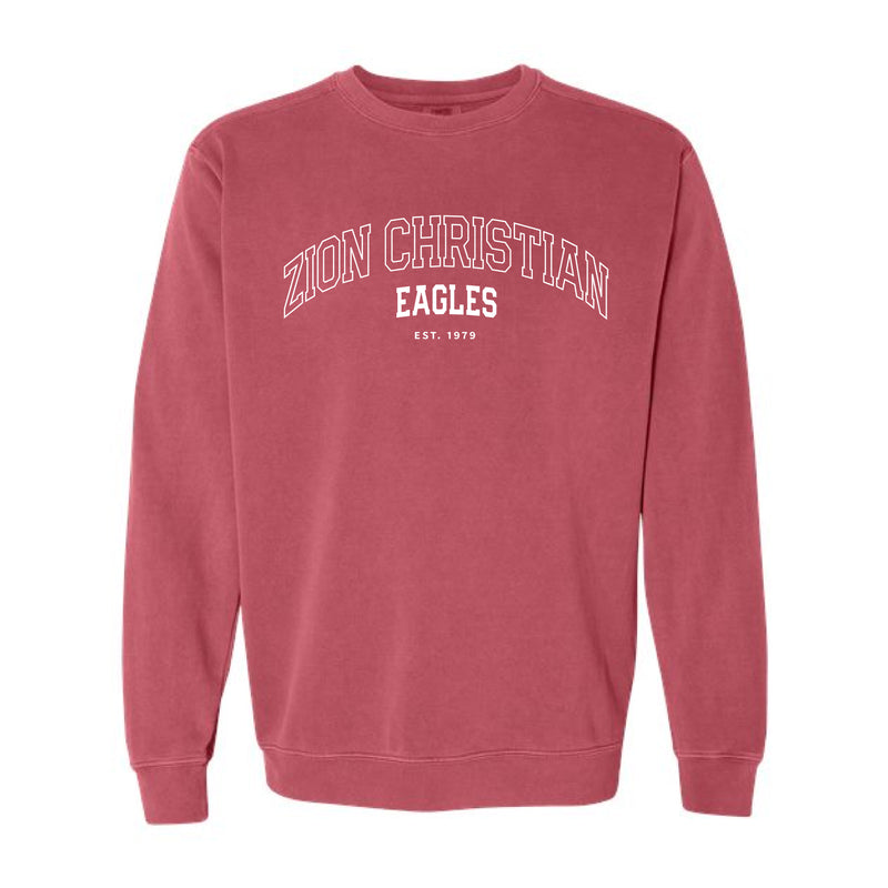 The Zion Christian Outline Arch | Adult Crimson Crewneck Sweatshirt