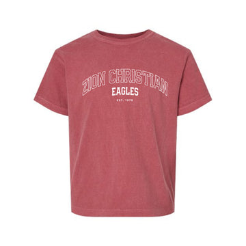 The Zion Christian Outline Arch | Youth Crimson Tee