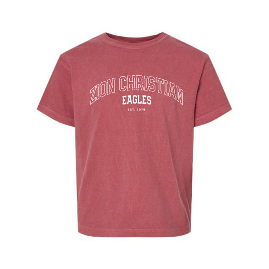 The Zion Christian Outline Arch | Youth Crimson Tee