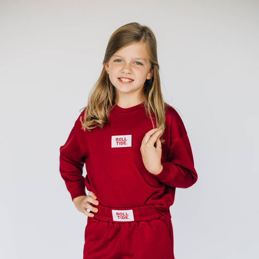 The Ava Airy Crewneck Roll Tide Woven Label | Youth Deep Red
