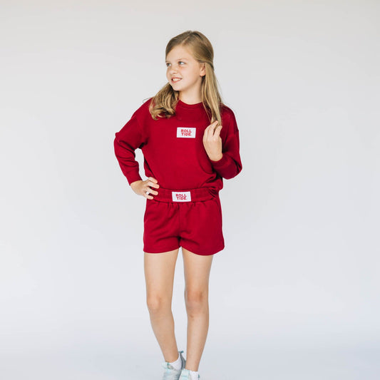 The Ava Airy Crewneck Roll Tide Woven Label | Youth Deep Red