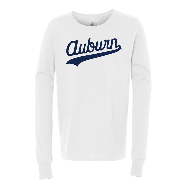 The Auburn Script Logo | White Kids Long Sleeve