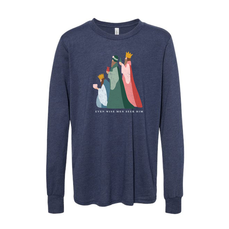 The Even Wise Men Seek Him | Heather Navy Youth Long Sleeve Tee